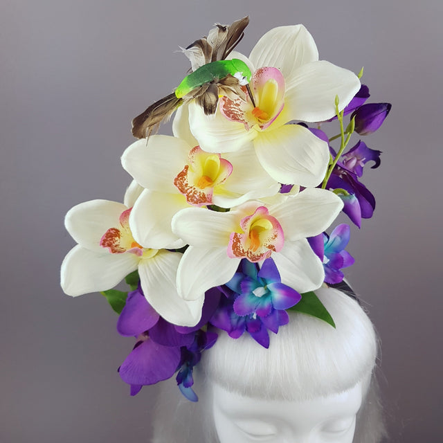 "Laila" Colourful Orchid and Hummingbird Headpiece