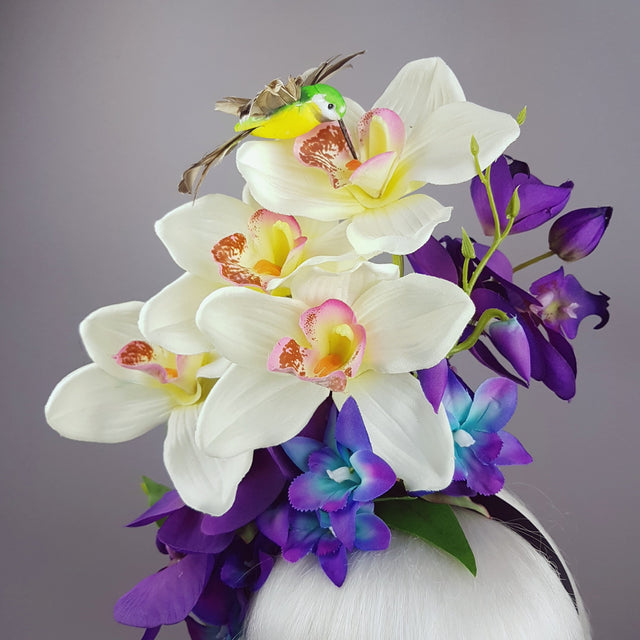 "Laila" Colourful Orchid and Hummingbird Headpiece