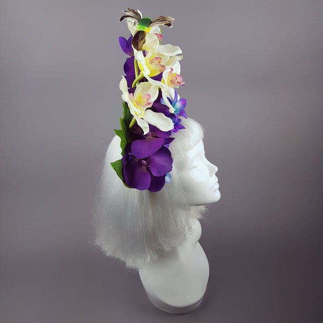 "Laila" Colourful Orchid and Hummingbird Headpiece