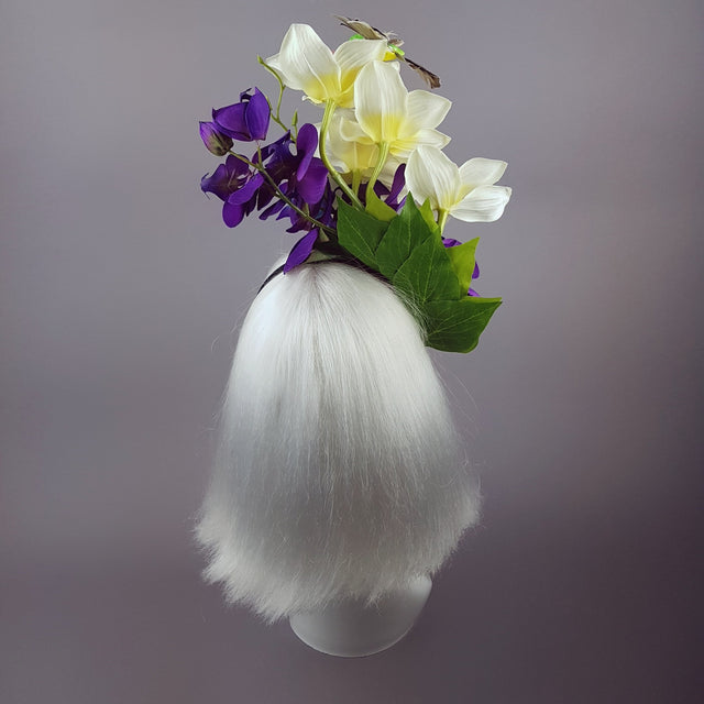 "Laila" Colourful Orchid and Hummingbird Headpiece