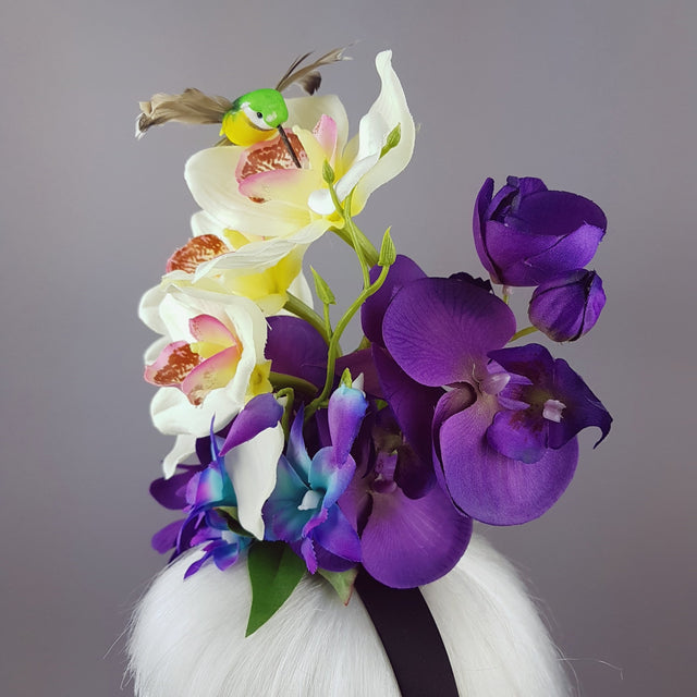 "Laila" Colourful Orchid and Hummingbird Headpiece