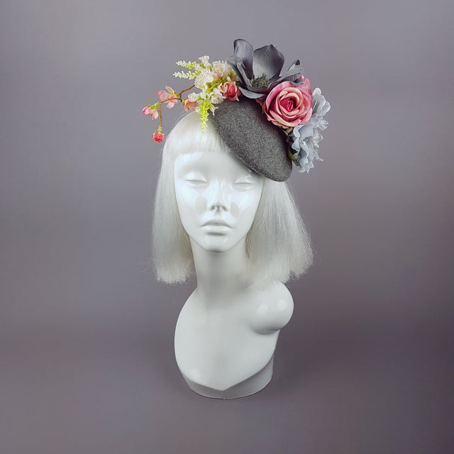 "Odelina" Grey & Pink Floral Fascinator