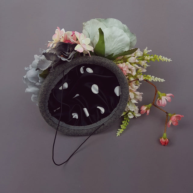 "Odelina" Grey & Pink Floral Fascinator