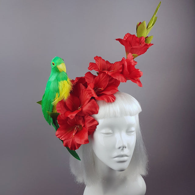 "Perroquet in Red" Parrot & Gladioli Tropical Flower Headpiece