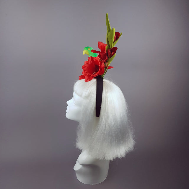 "Perroquet in Red" Parrot & Gladioli Tropical Flower Headpiece