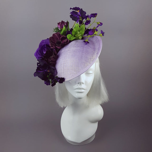"Elvina" Purple Floral Ascot Wedding Hat