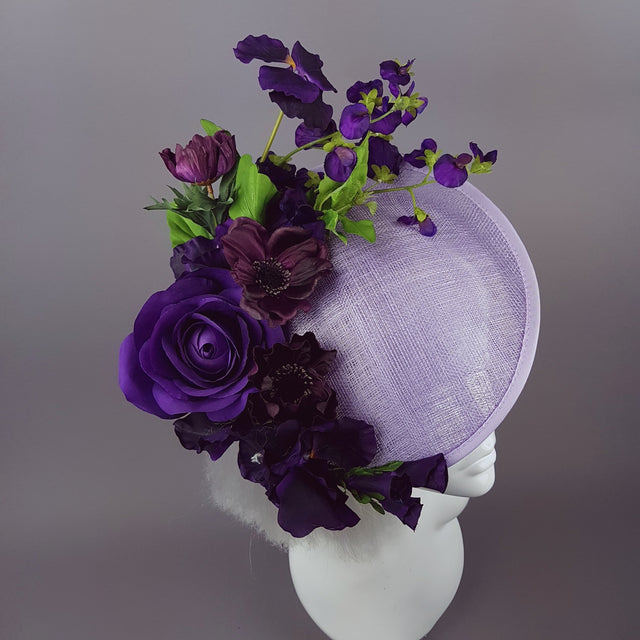 "Elvina" Purple Floral Ascot Wedding Hat