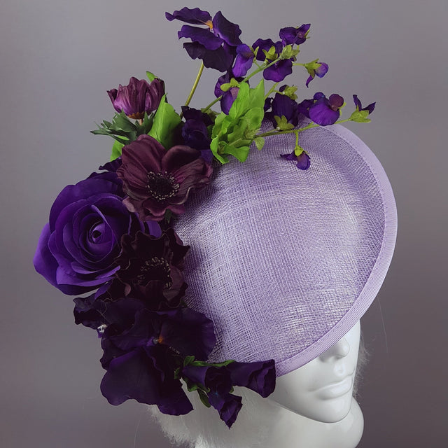 "Elvina" Purple Floral Ascot Wedding Hat