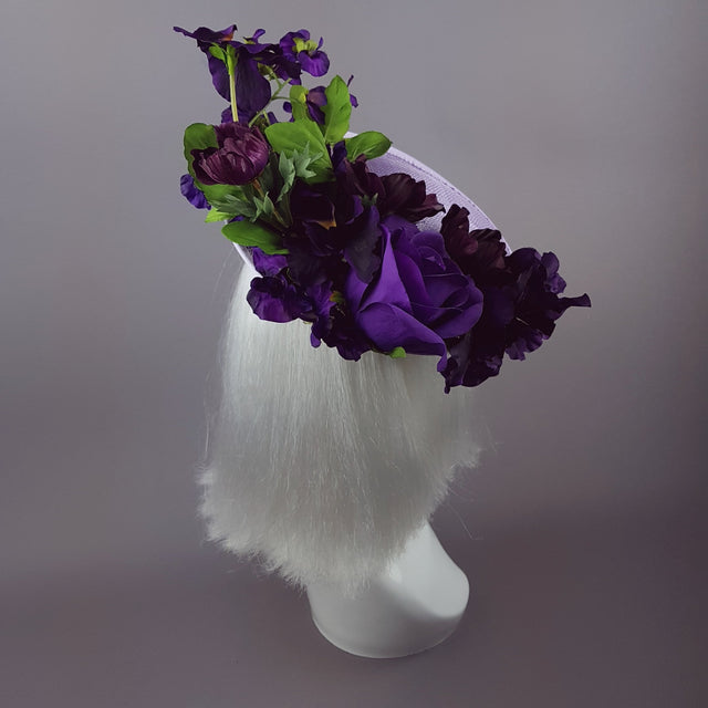 "Elvina" Purple Floral Ascot Wedding Hat