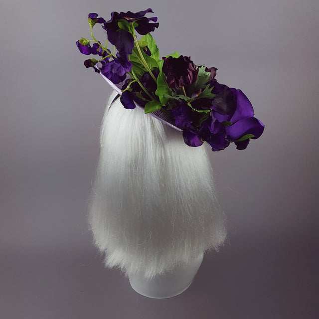 "Elvina" Purple Floral Ascot Wedding Hat