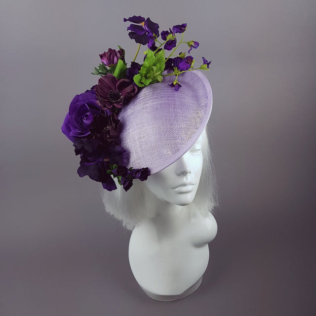 "Elvina" Purple Floral Ascot Wedding Hat
