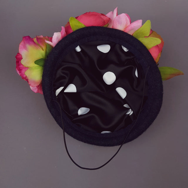 "Donella" Pink Rose, Ladybird on Dark Grey Fascinator