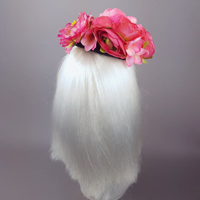 "Donella" Pink Rose, Ladybird on Dark Grey Fascinator