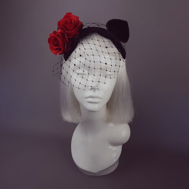 "Chatte" Cat Ear Black Velvet Vintage Fascinator