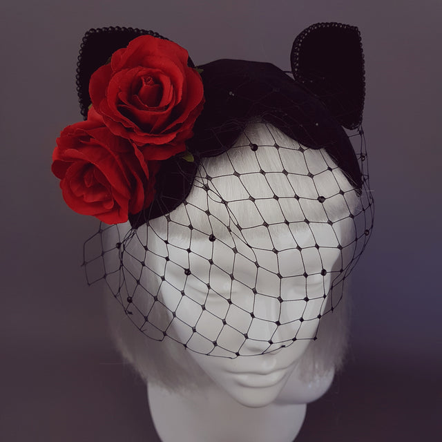 "Chatte" Cat Ear Black Velvet Vintage Fascinator