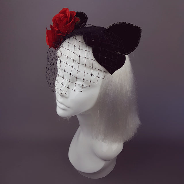 "Chatte" Cat Ear Black Velvet Vintage Fascinator