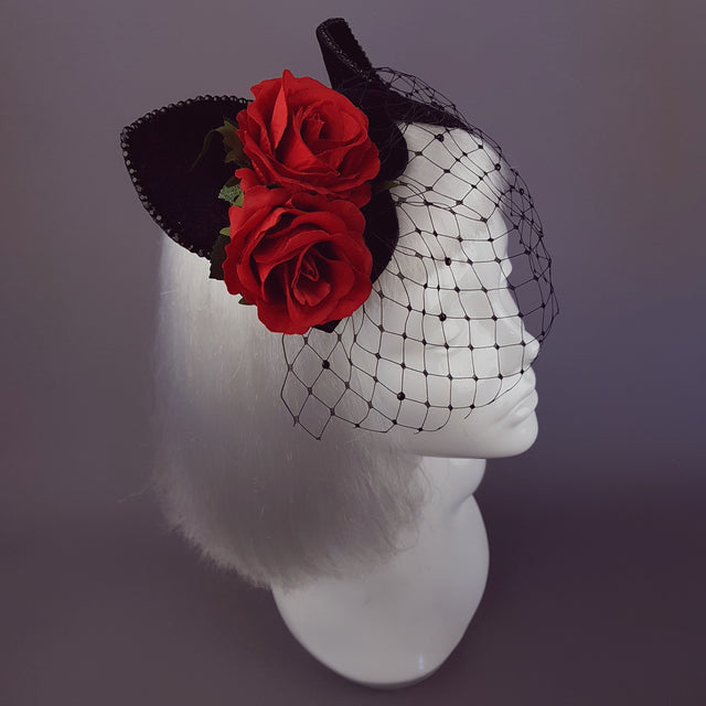 "Chatte" Cat Ear Black Velvet Vintage Fascinator