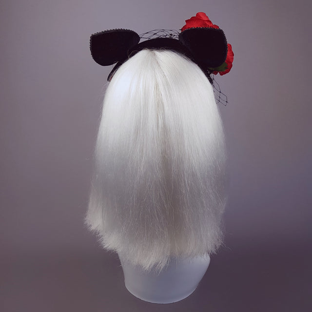 "Chatte" Cat Ear Black Velvet Vintage Fascinator