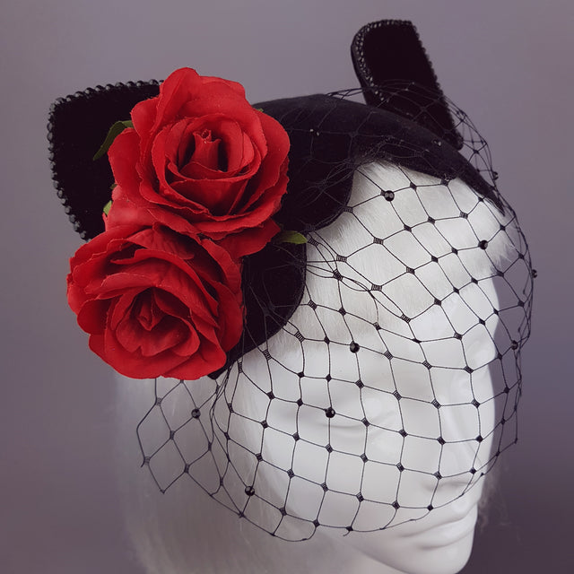 "Chatte" Cat Ear Black Velvet Vintage Fascinator