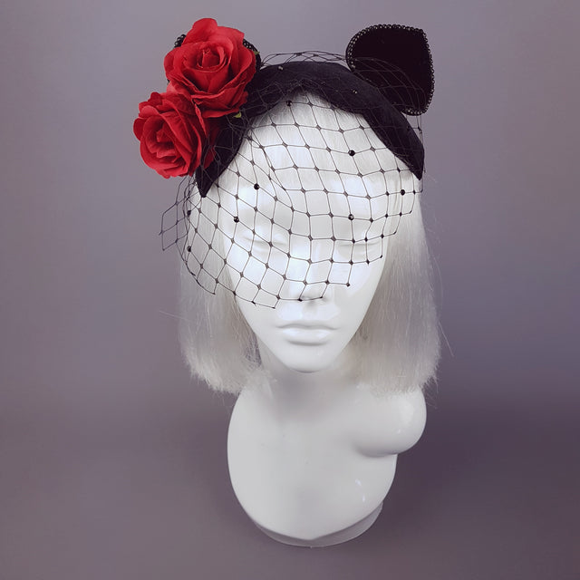 "Chatte" Cat Ear Black Velvet Vintage Fascinator
