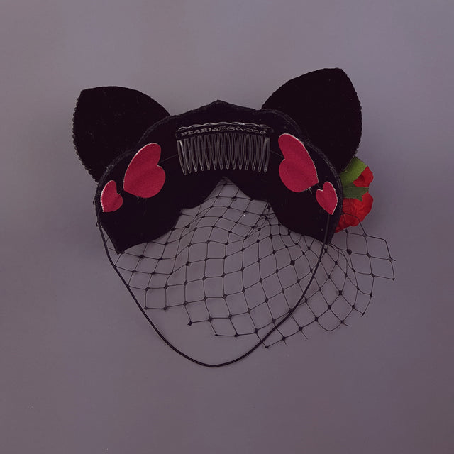 "Chatte" Cat Ear Black Velvet Vintage Fascinator