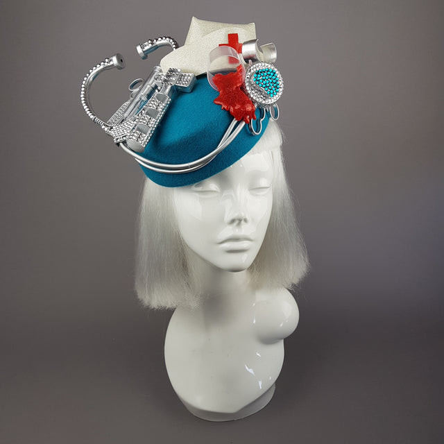 Pearls & Swine: Bespoke Commission Medical Nurse Doctor Fascinator Hat "Médico"