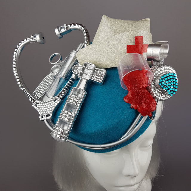 Pearls & Swine: Bespoke Commission Medical Nurse Doctor Fascinator Hat "Médico"