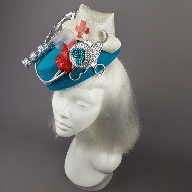 Pearls & Swine: Bespoke Commission Medical Nurse Doctor Fascinator Hat "Médico"
