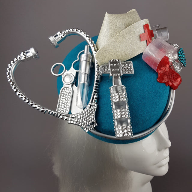 Pearls & Swine: Bespoke Commission Medical Nurse Doctor Fascinator Hat "Médico"