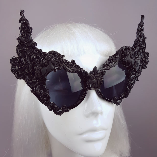 "Mystique" Black Unicorn Filigree Sunglasses