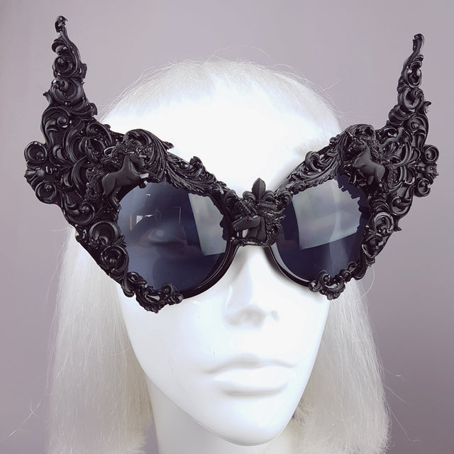 "Mystique" Black Unicorn Filigree Sunglasses