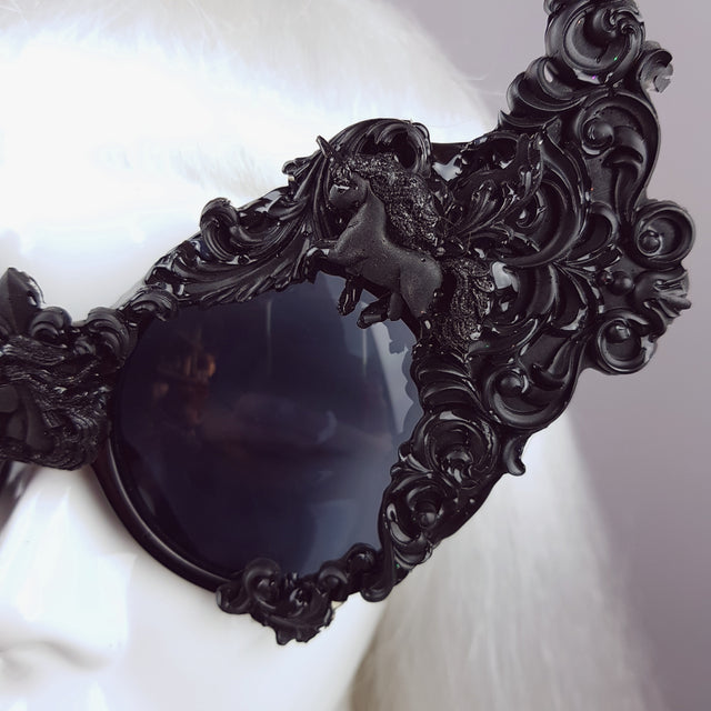 "Mystique" Black Unicorn Filigree Sunglasses