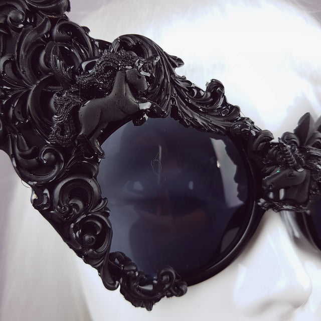 "Mystique" Black Unicorn Filigree Sunglasses
