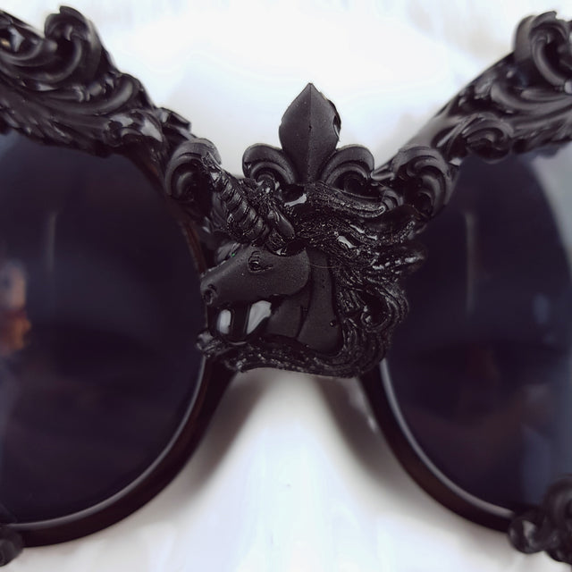 "Mystique" Black Unicorn Filigree Sunglasses