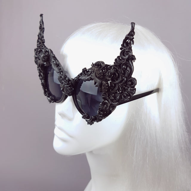"Mystique" Black Unicorn Filigree Sunglasses
