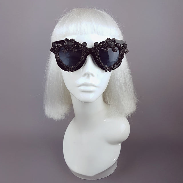 "J'adore" Black Heart & Bow Filigree Sunglasses