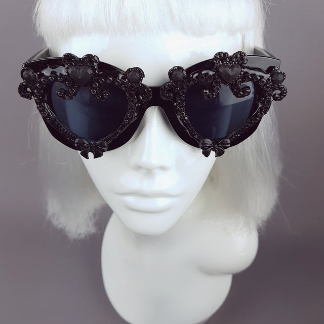"J'adore" Black Heart & Bow Filigree Sunglasses