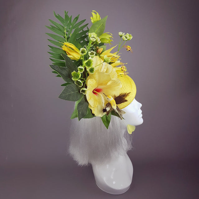 "Sunni" Yellow Tropical Hibiscus Flowers Fascinator Hat
