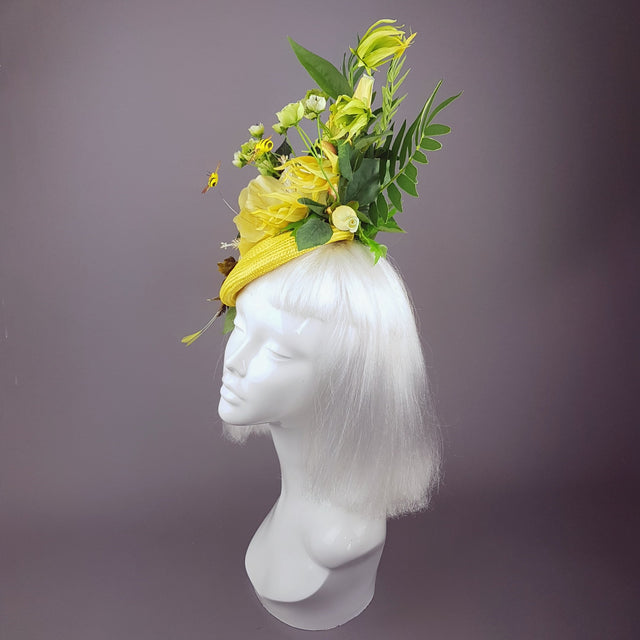 "Sunni" Yellow Tropical Hibiscus Flowers Fascinator Hat