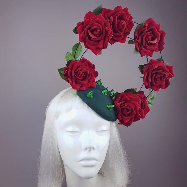 "Les Épines" Red Rose Halo Fascinator Hat