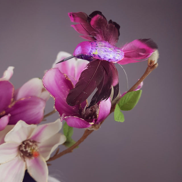 "Eolande" Pink Magnolia Flowers & Hummingbirds Fascinator Hat