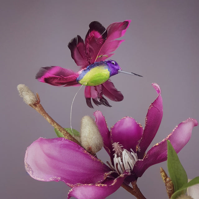 "Eolande" Pink Magnolia Flowers & Hummingbirds Fascinator Hat