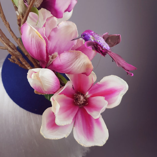 "Eolande" Pink Magnolia Flowers & Hummingbirds Fascinator Hat