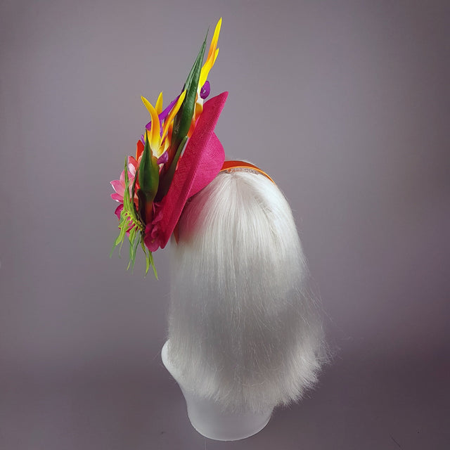 "Strelitzia" Colourful Tropical Flowers Fascinator Hat
