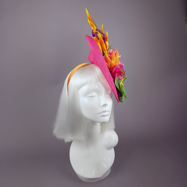 "Strelitzia" Colourful Tropical Flowers Fascinator Hat
