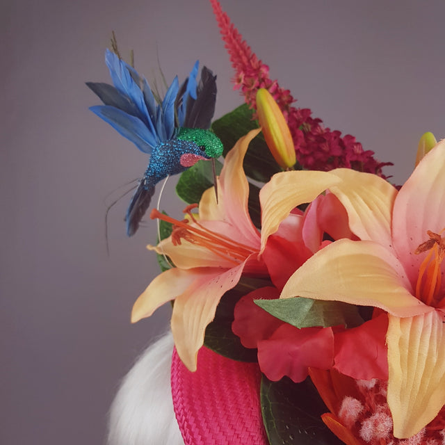 "Nerida" Pink & Orange Tropical Hibiscus Flowers Fascinator Hat