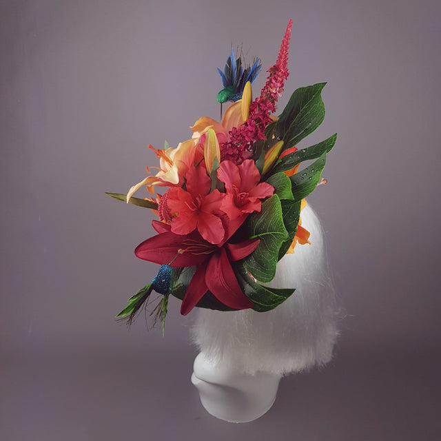 "Nerida" Pink & Orange Tropical Hibiscus Flowers Fascinator Hat