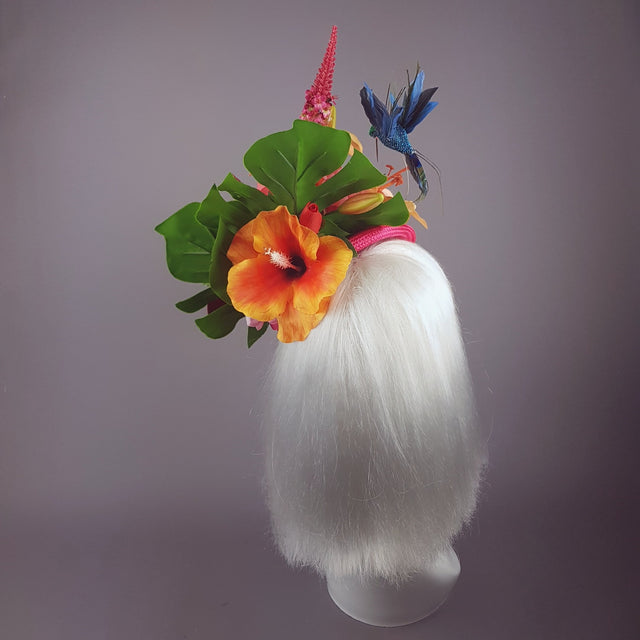 "Nerida" Pink & Orange Tropical Hibiscus Flowers Fascinator Hat