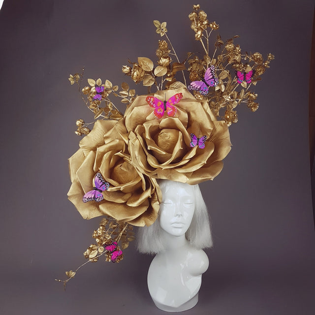 "Rhiannon" Giant Gold Roses Headdress