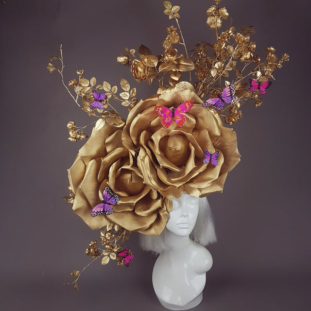 "Rhiannon" Giant Gold Roses Headdress